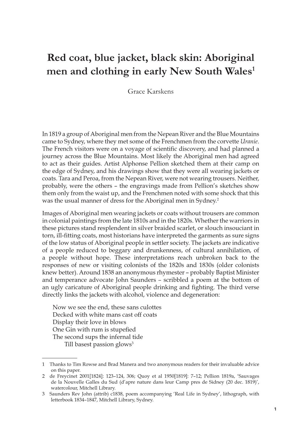 Aboriginal Men and Clothing in Early New South Wales1