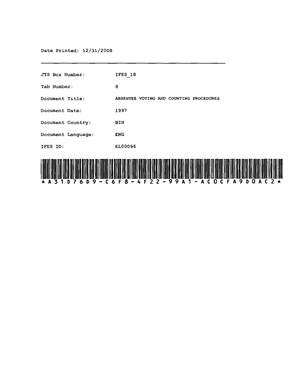 IFES 18 Tab Number: 8 Document Title