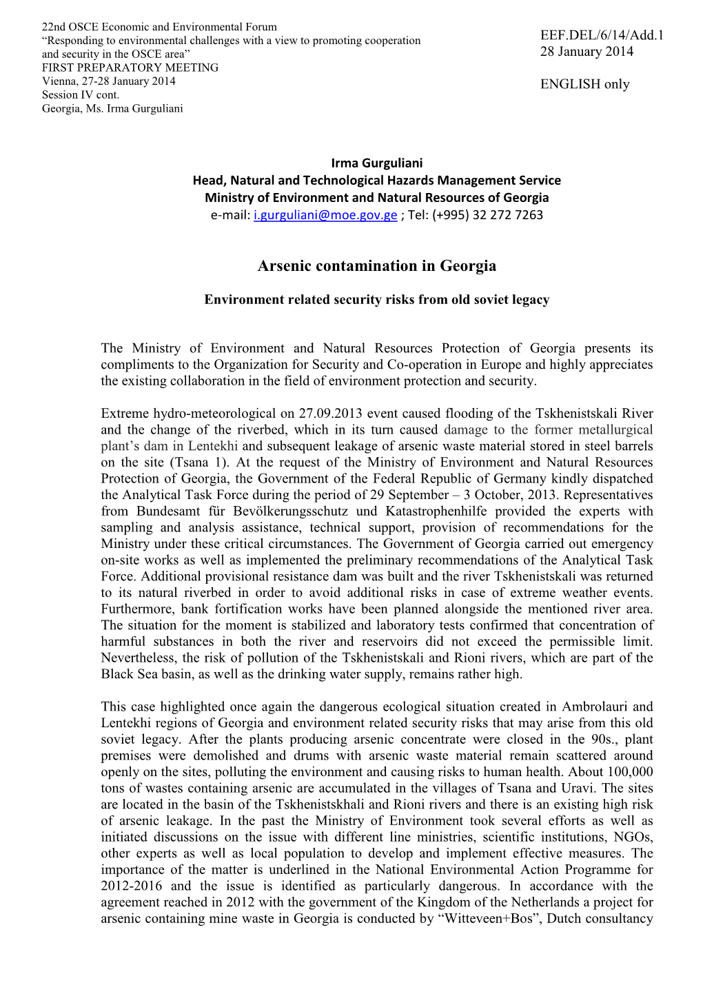 Arsenic Contamination in Georgia