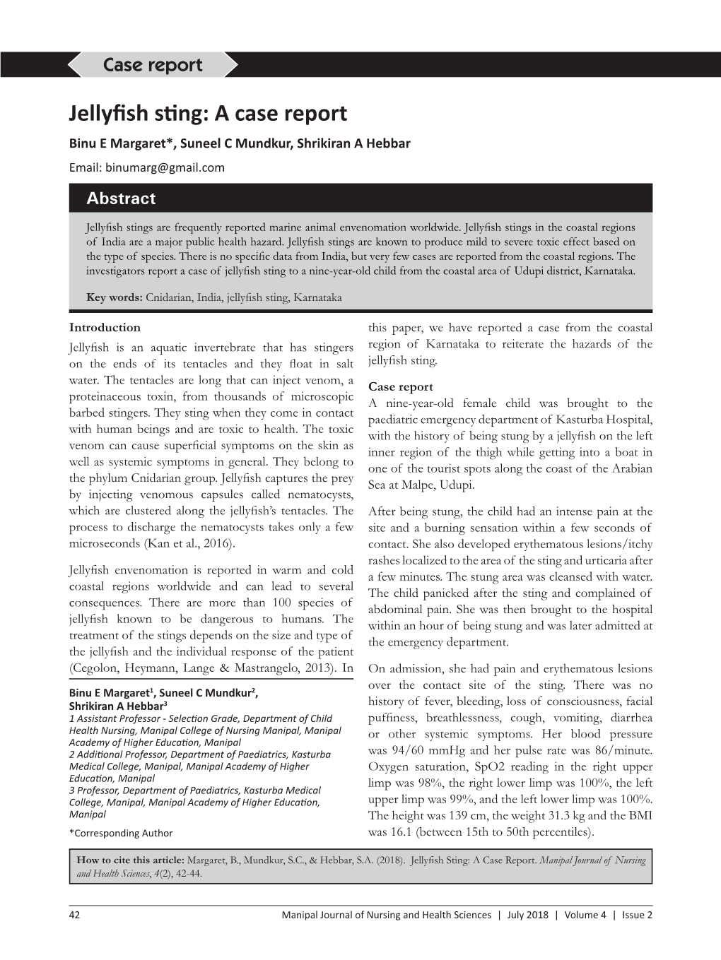 Jellyfish Sting: a Case Report