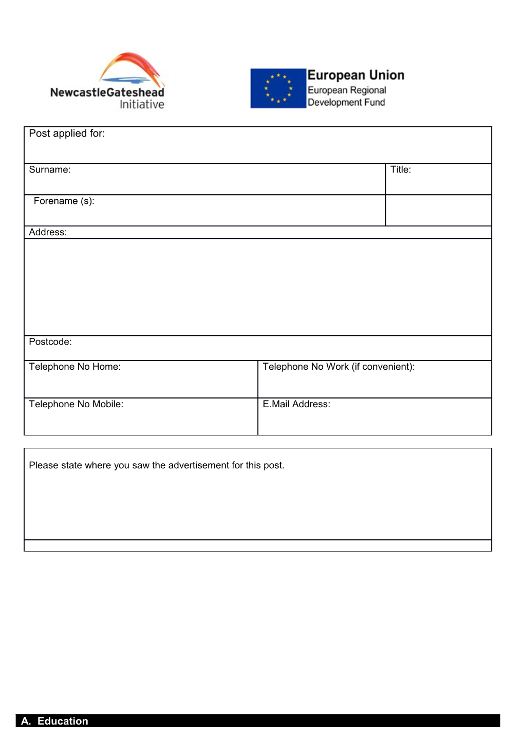 Newcastle Gateshead Initiative Application Form