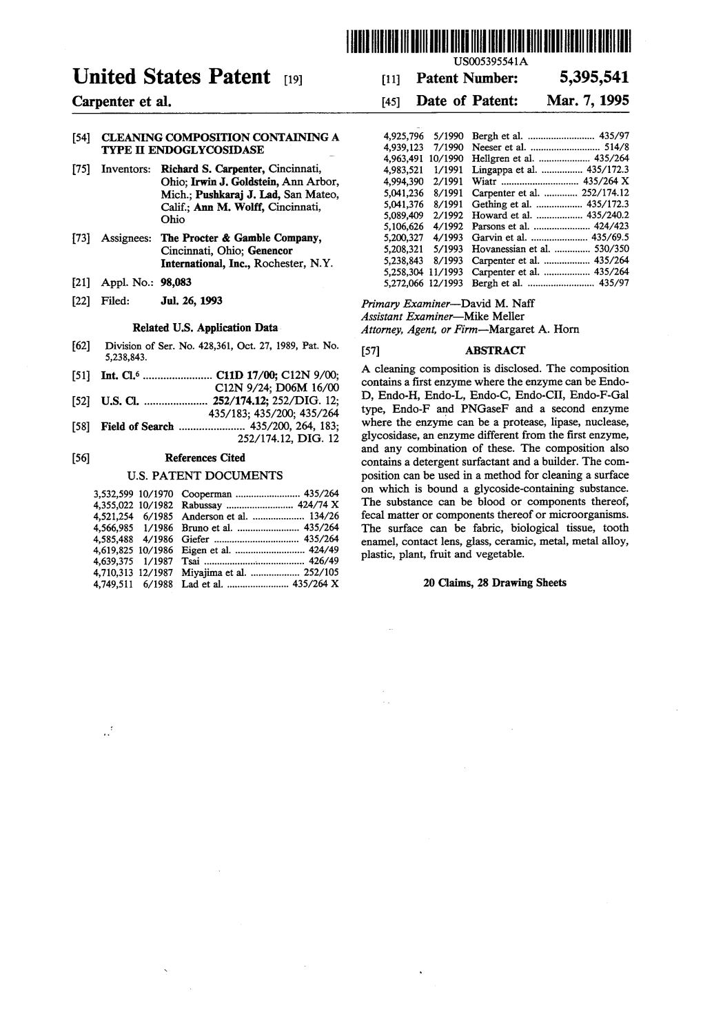 United States Patent (19) 11 Patent Number: 5395.5419 9 Carpenter Et Al