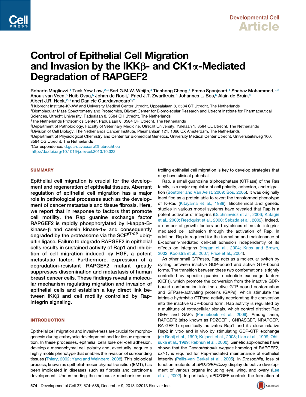 Control of Epithelial Cell Migration and Invasion by the IKK&Beta;- And