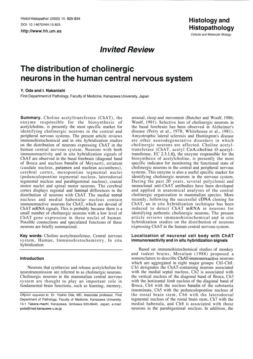 Invited Review the Distribution of Cholinergic Neurons in the Human