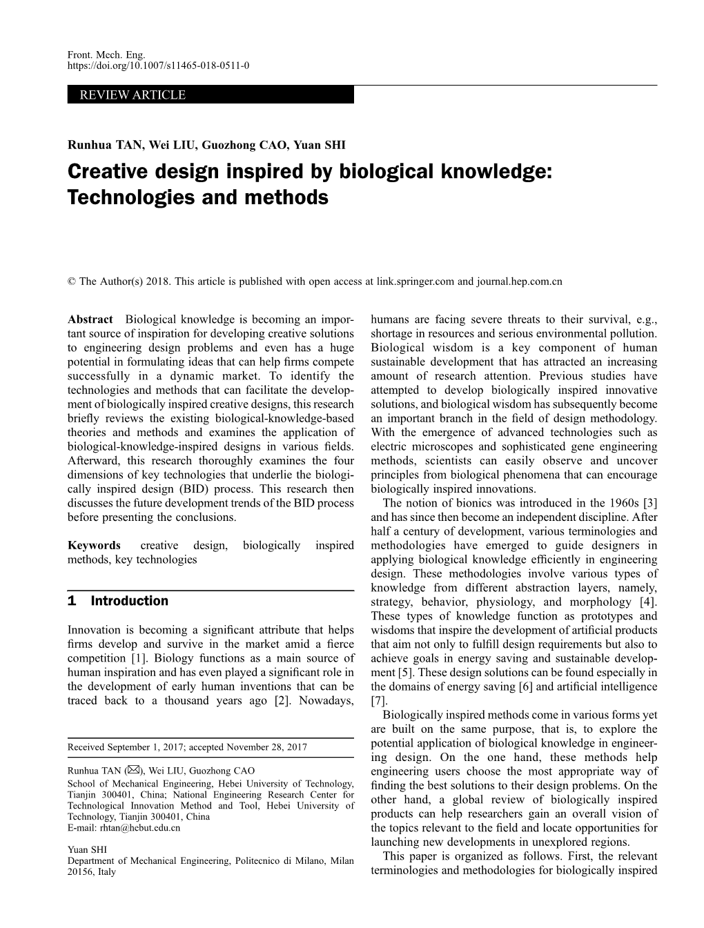 Creative Design Inspired by Biological Knowledge: Technologies and Methods