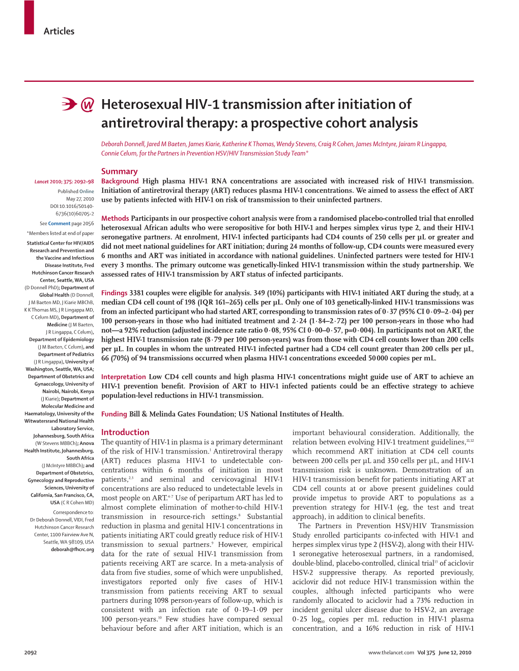 Heterosexual HIV-1 Transmission After Initiation of Antiretroviral Therapy: a Prospective Cohort Analysis