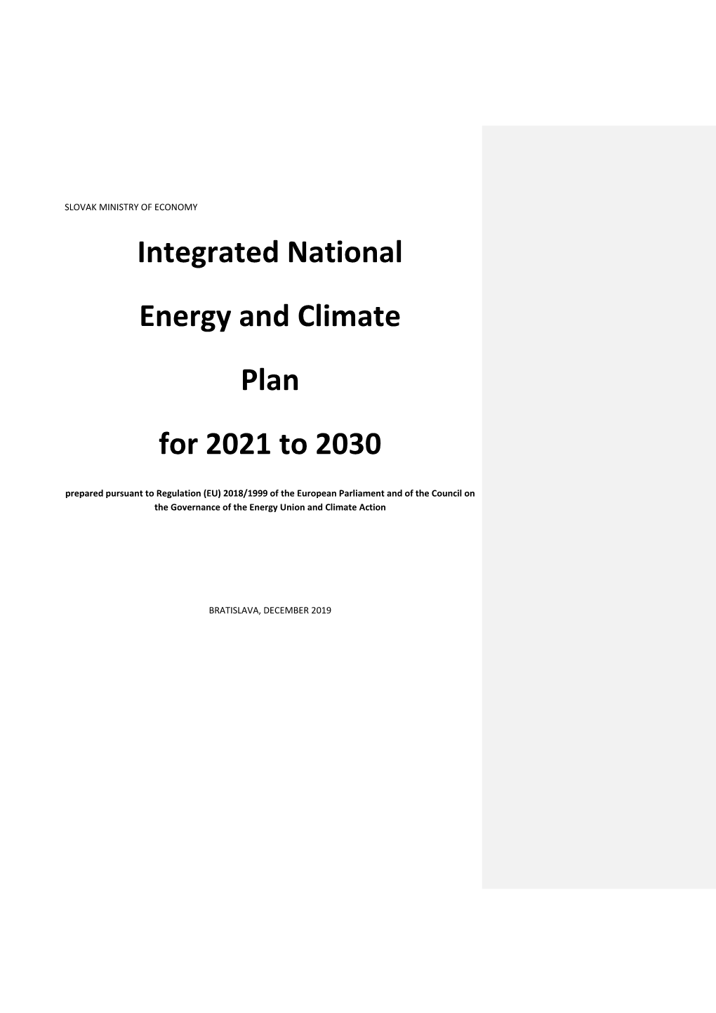 Integrated National Energy and Climate Plan for 2021 to 2030