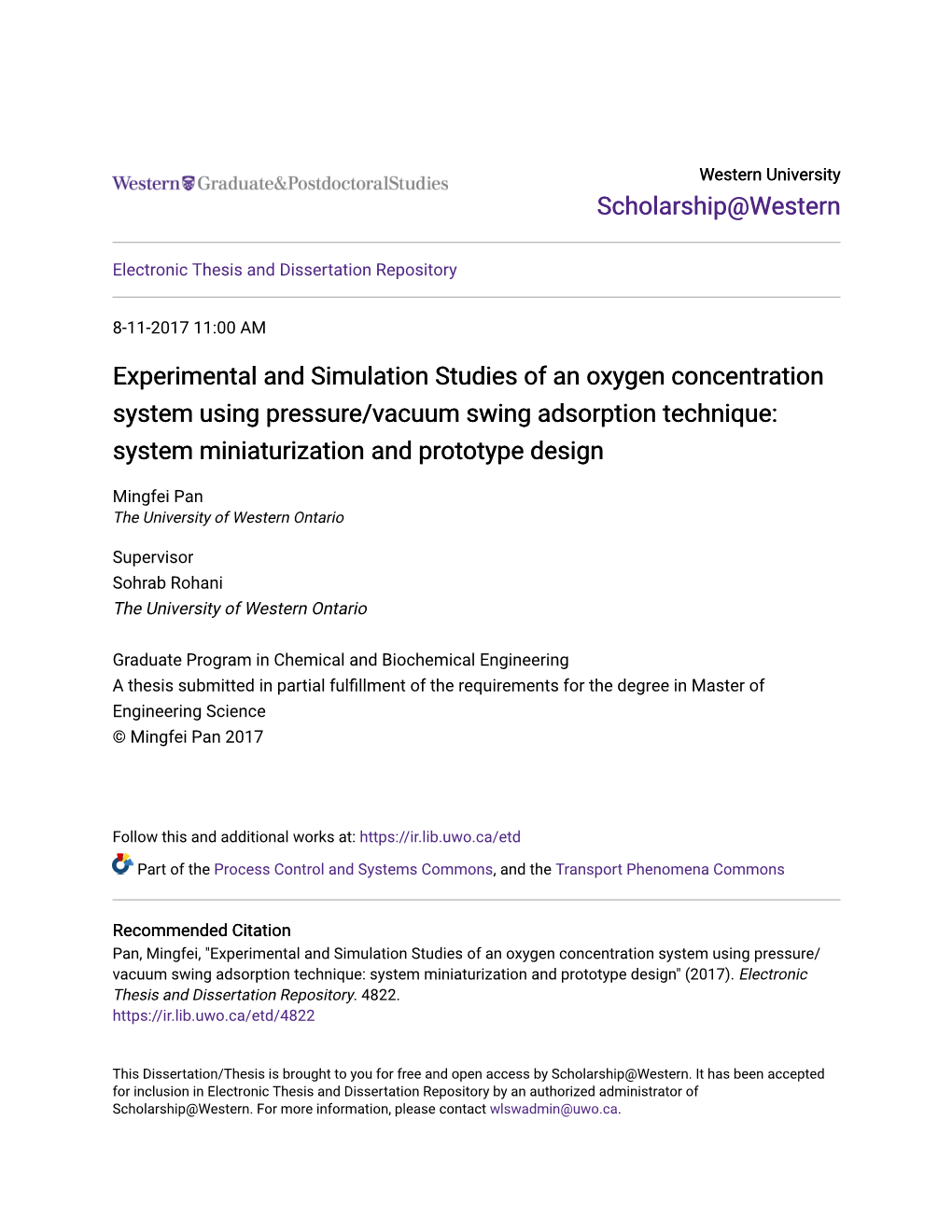 Experimental and Simulation Studies of an Oxygen Concentration System Using Pressure/Vacuum Swing Adsorption Technique: System Miniaturization and Prototype Design