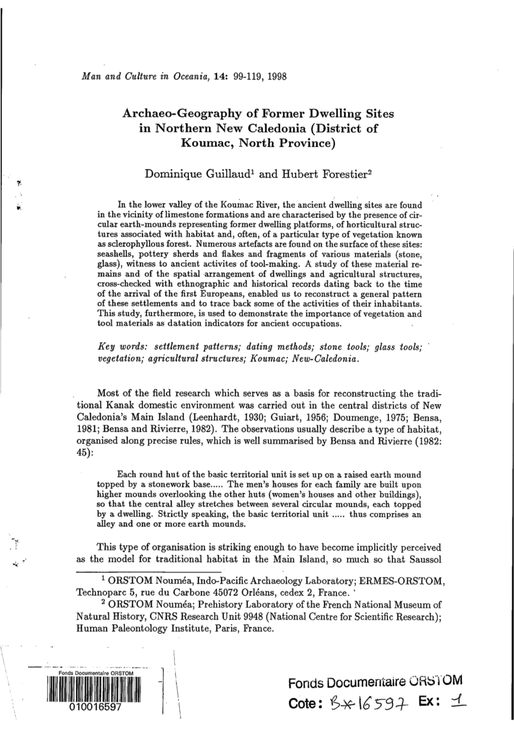 Archaeo-Geography of Former Dwelling Sites in Northern New Caledonia