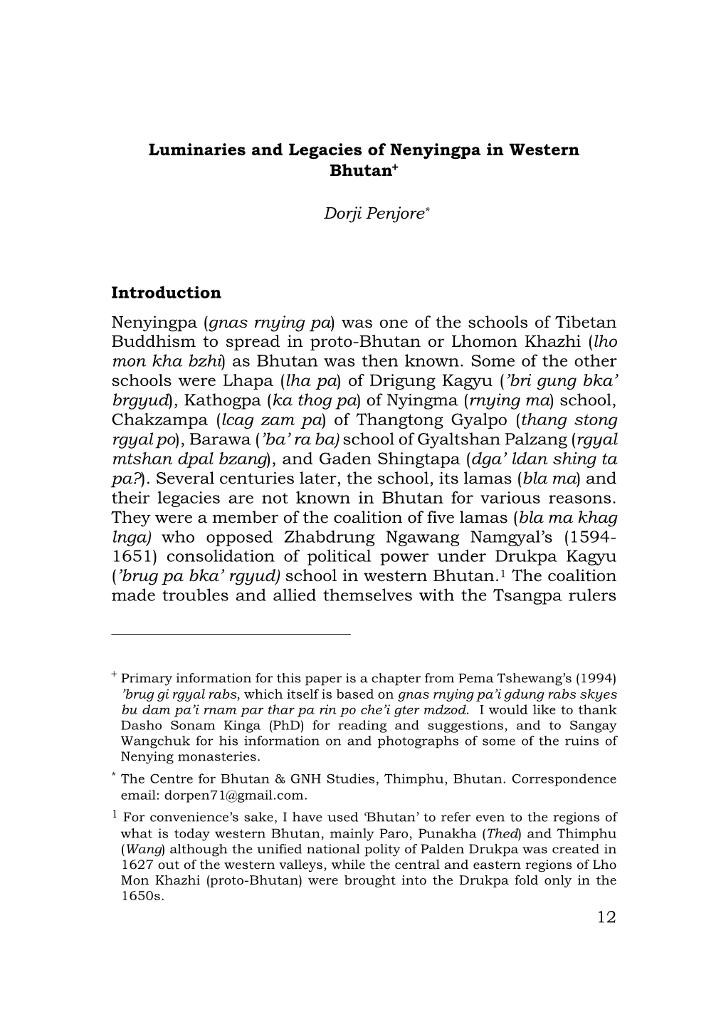 Luminaries and Legacies of Nenyingpa in Western Bhutan+