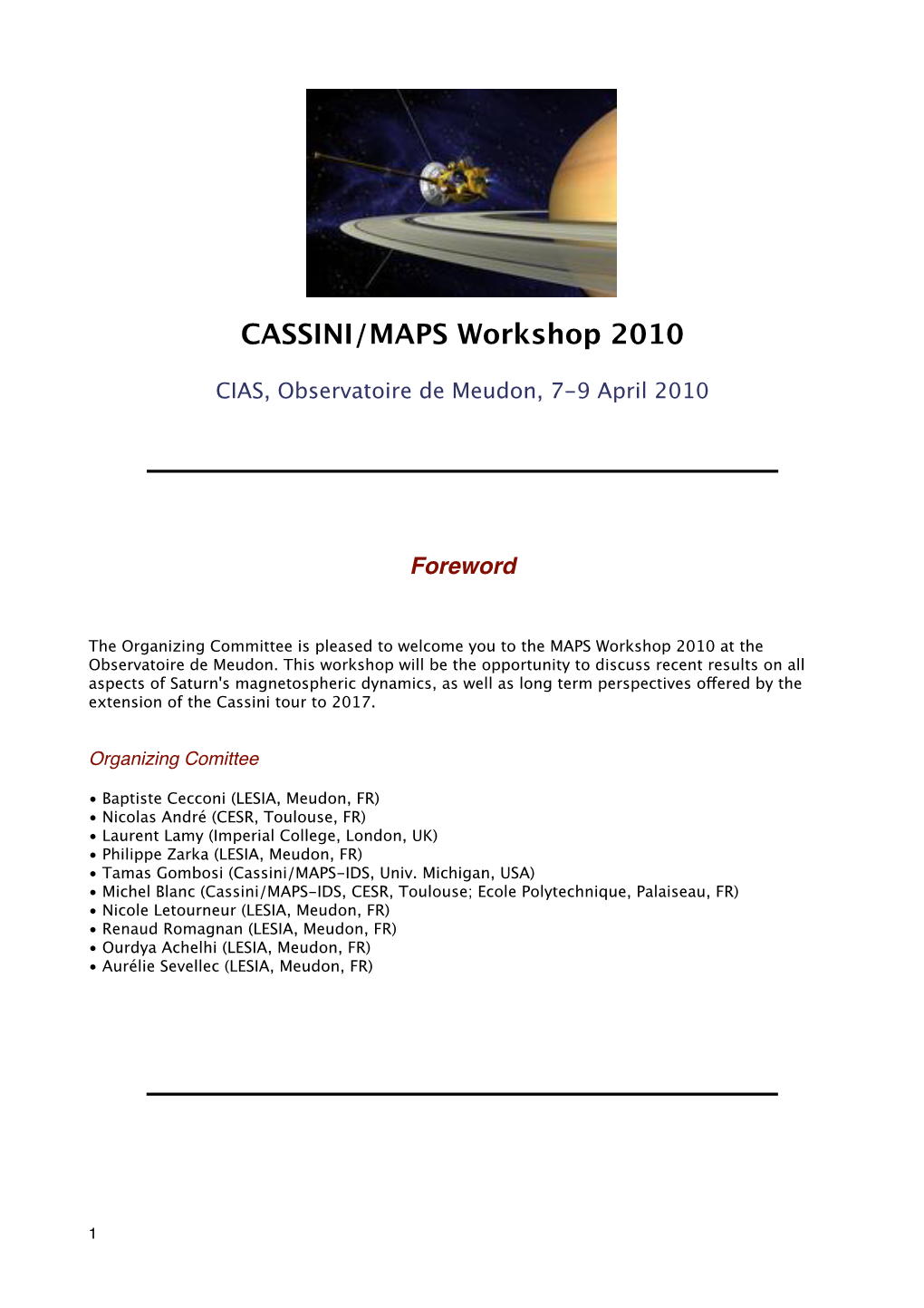 CASSINI/MAPS Workshop 2010