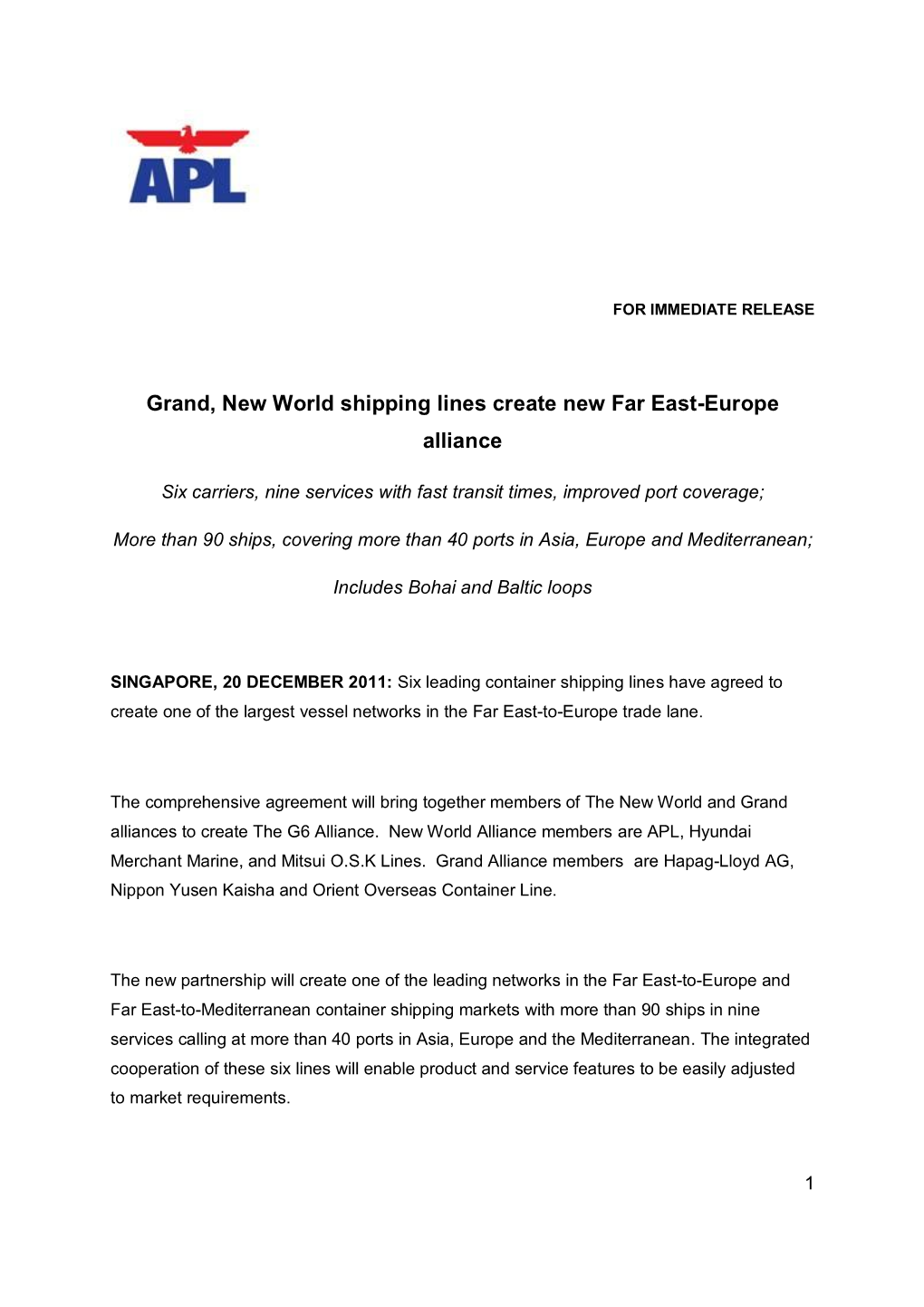 Press Release „The New and Grand Alliance“