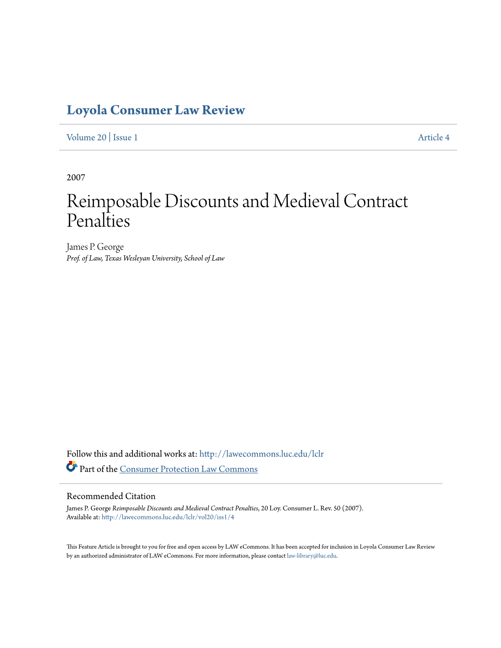 Reimposable Discounts and Medieval Contract Penalties James P