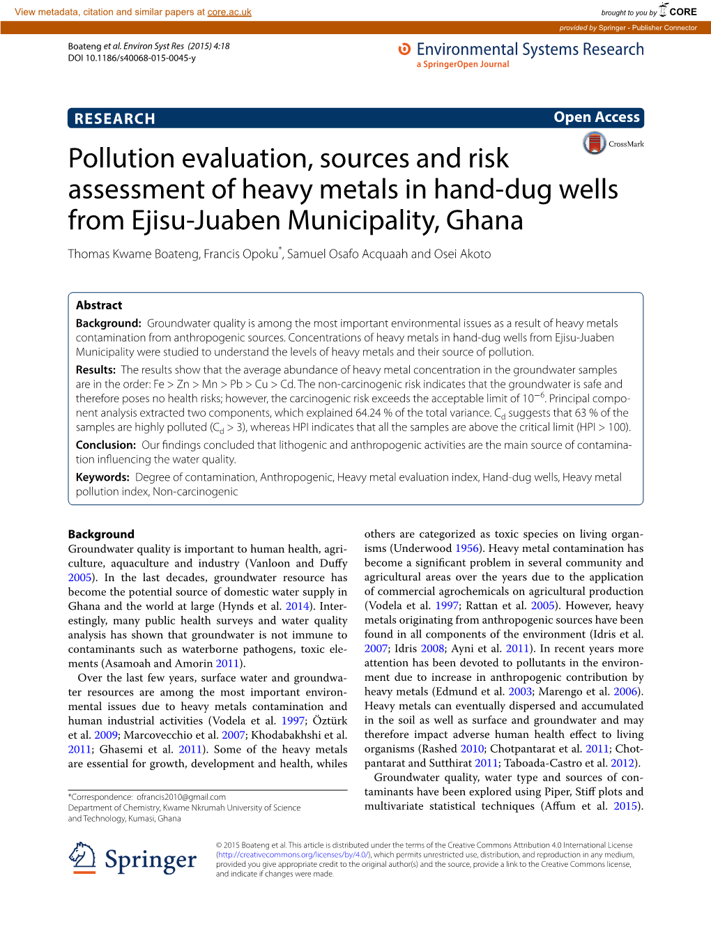 Pollution Evaluation, Sources and Risk Assessment of Heavy Metals In