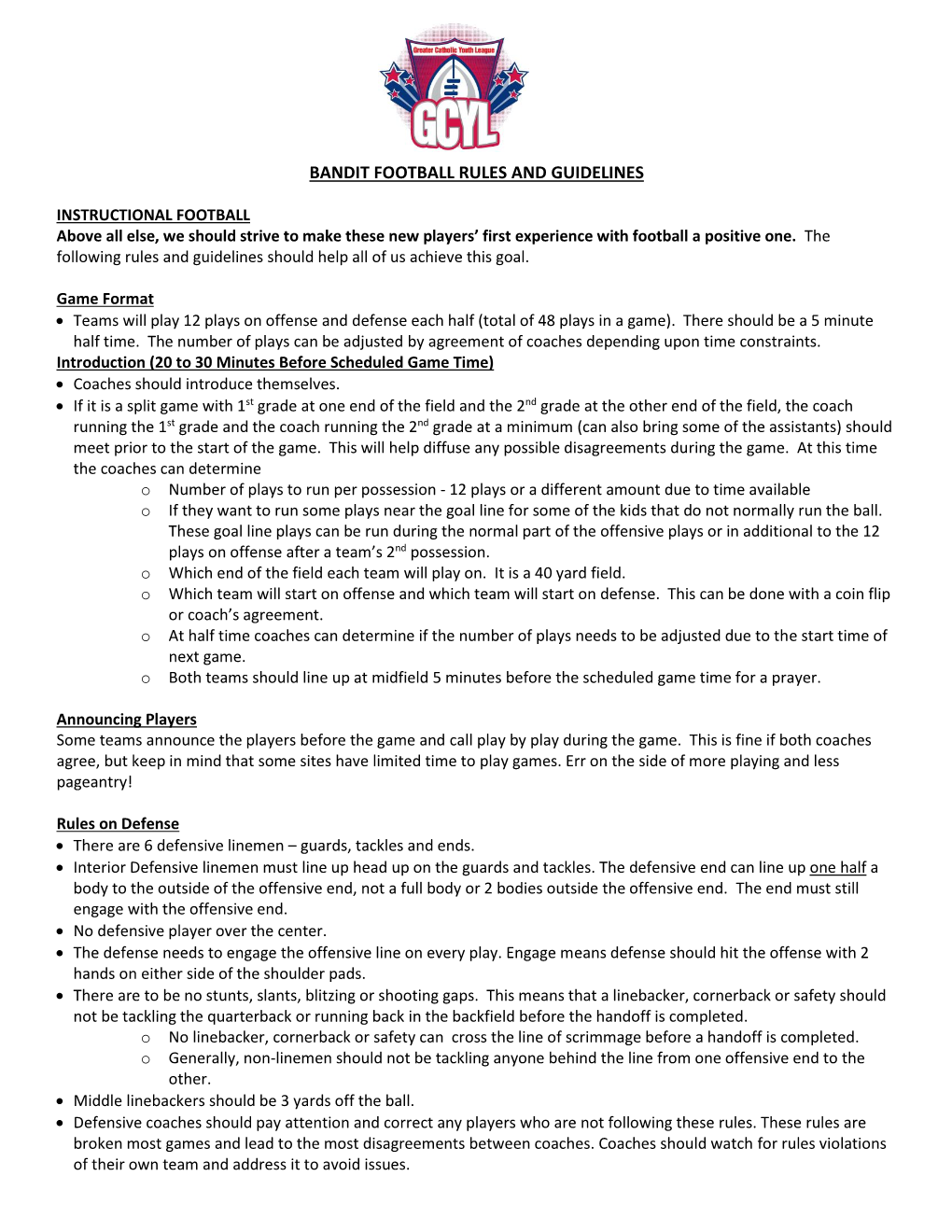 Bandit Football Rules and Guidelines