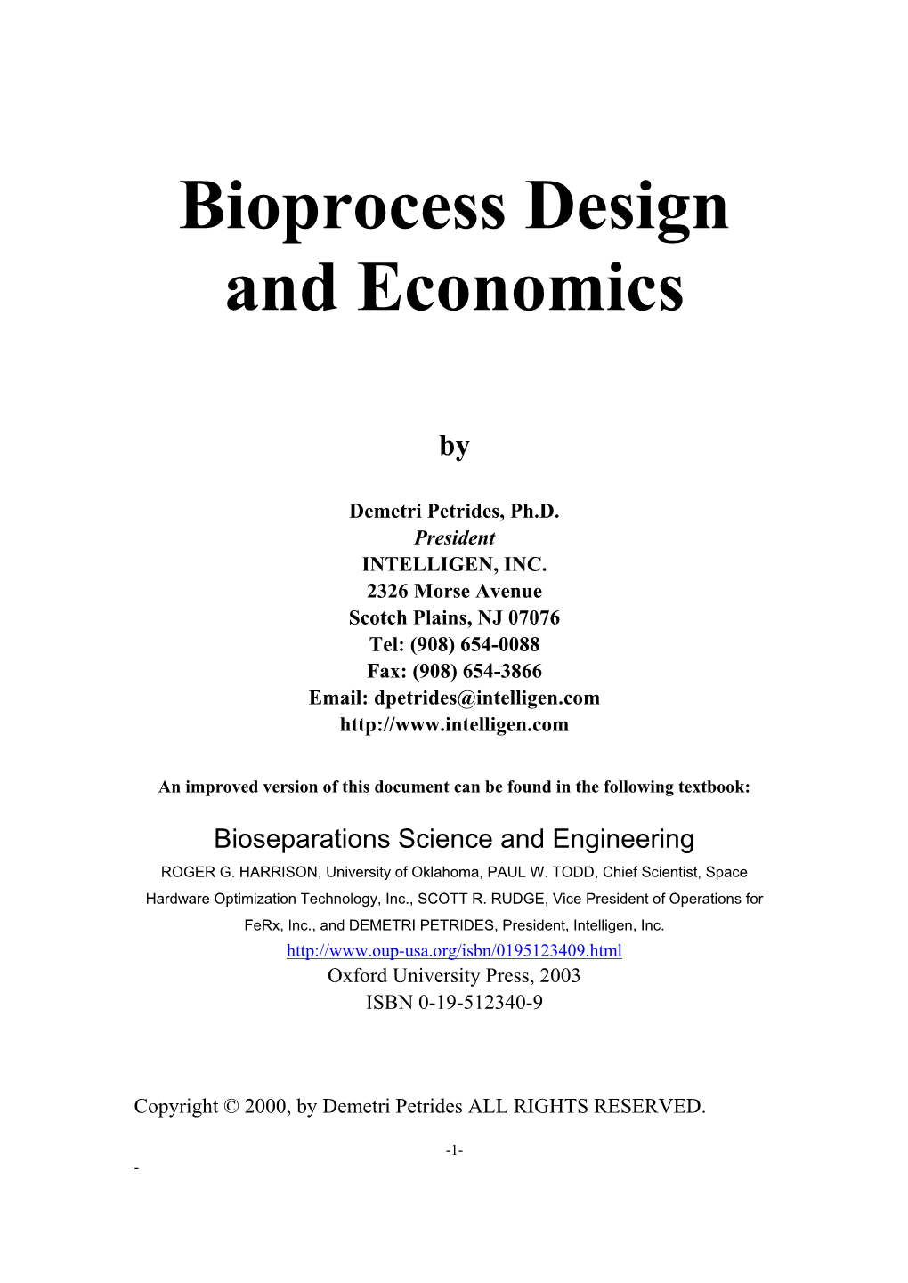 Bioprocess Design and Economics