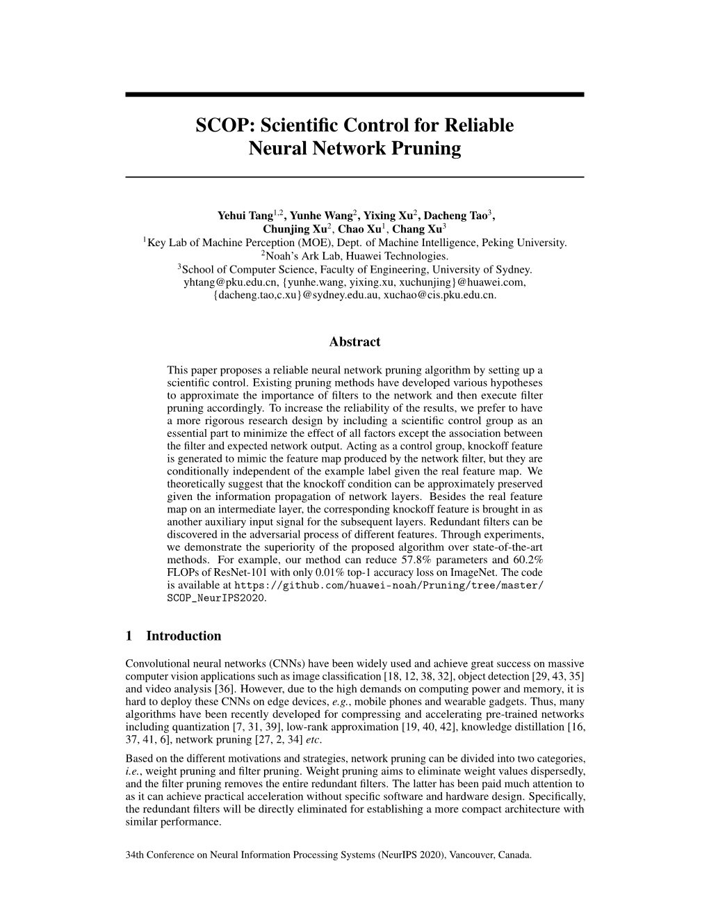 SCOP: Scientific Control for Reliable Neural Network Pruning