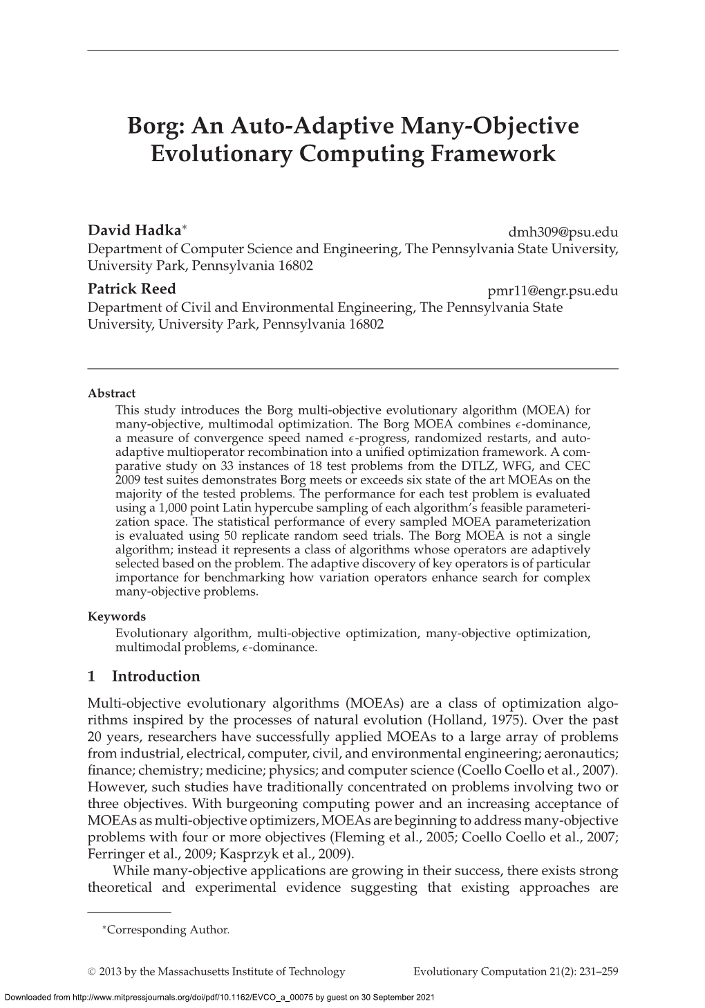 An Auto-Adaptive Many-Objective Evolutionary Computing Framework