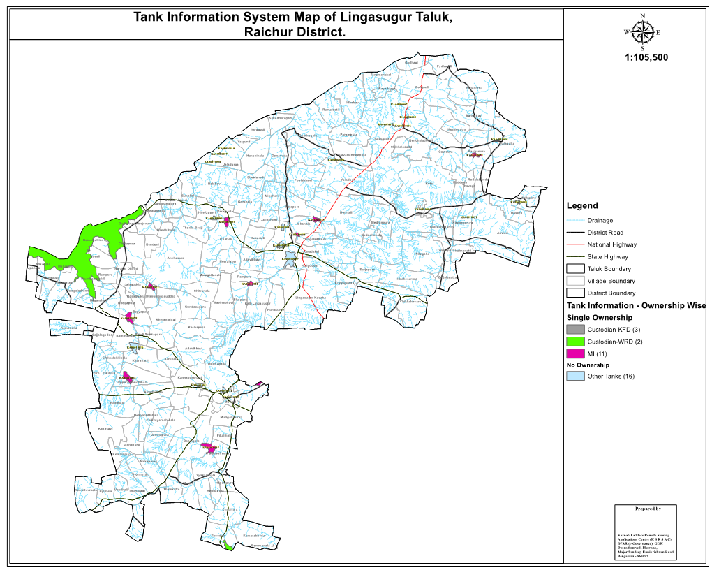 Tank Information System Map of Lingasugur Taluk, Raichur District. Μ