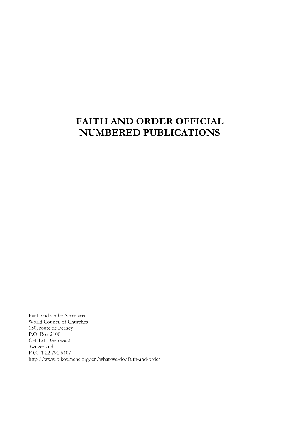 List of Faith and Order Papers