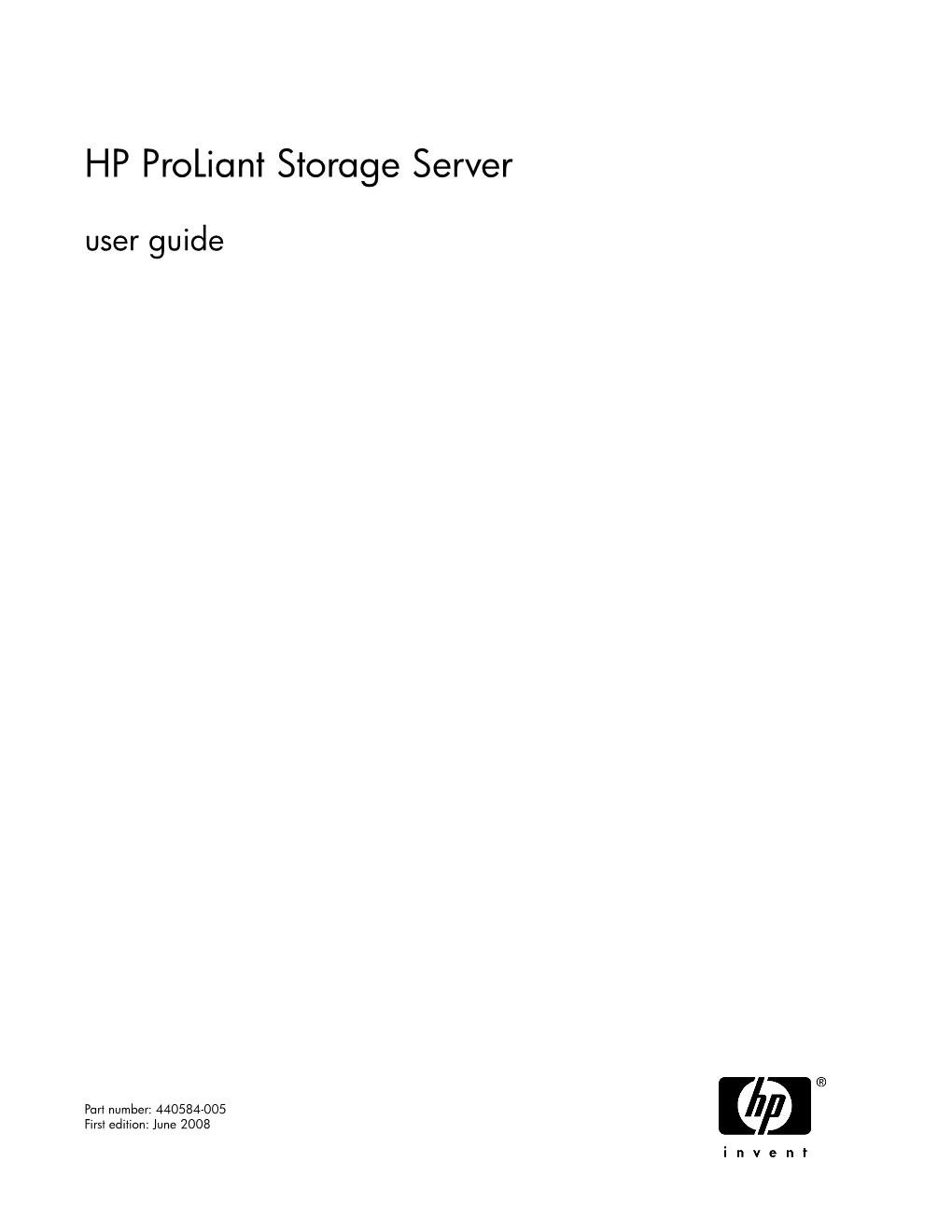 HP Proliant Storage Server User Guide