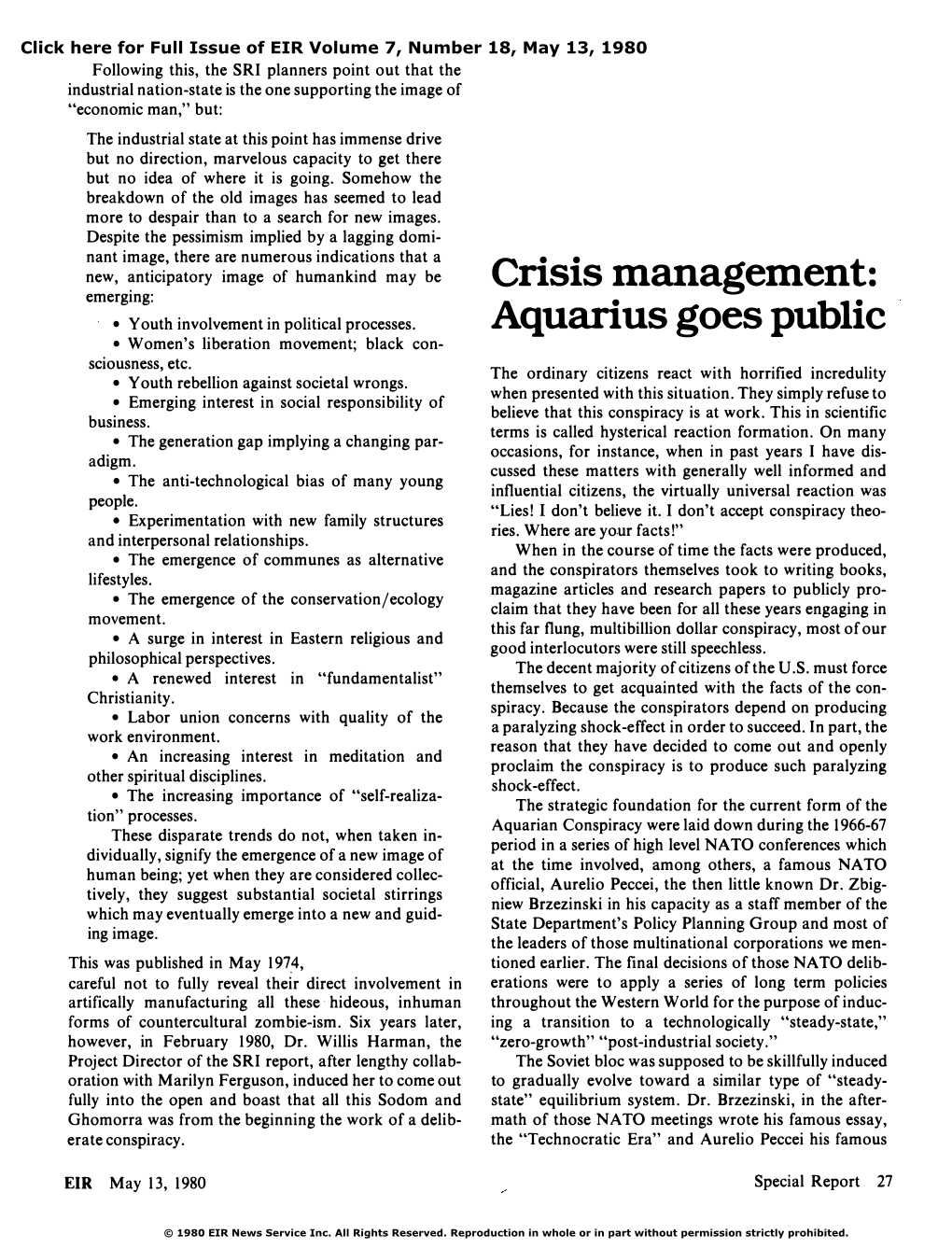 Crisis Management: Aquarius Goes Public