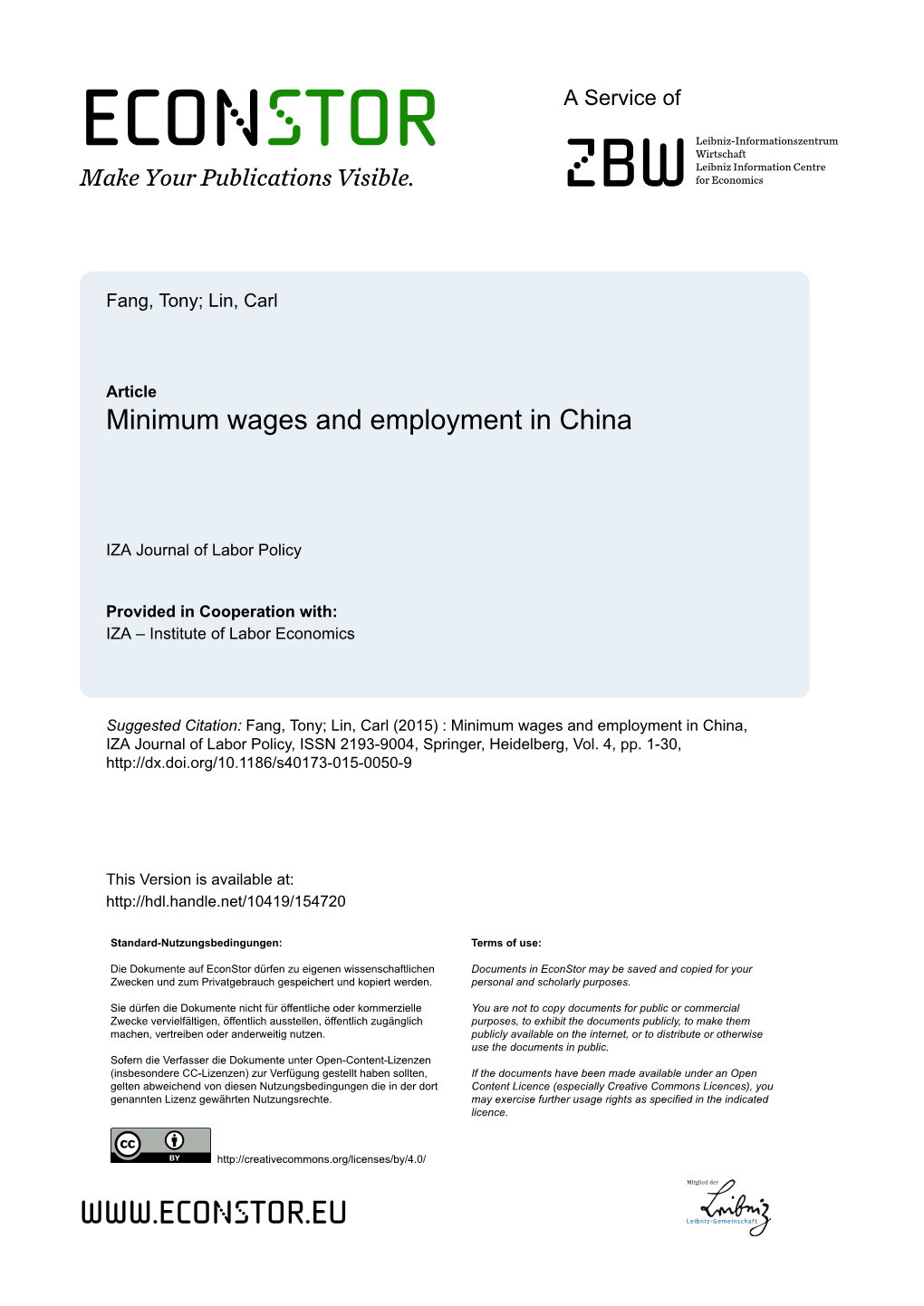 Minimum Wages and Employment in China