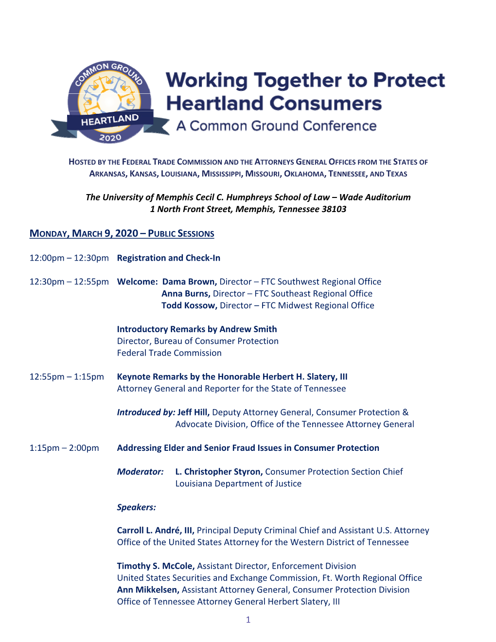 Heartland Common Ground Conference 2020 Agenda