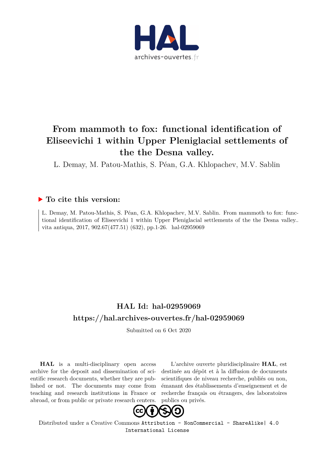 Functional Identification of Eliseevichi 1 Within Upper Pleniglacial Settlements of the the Desna Valley