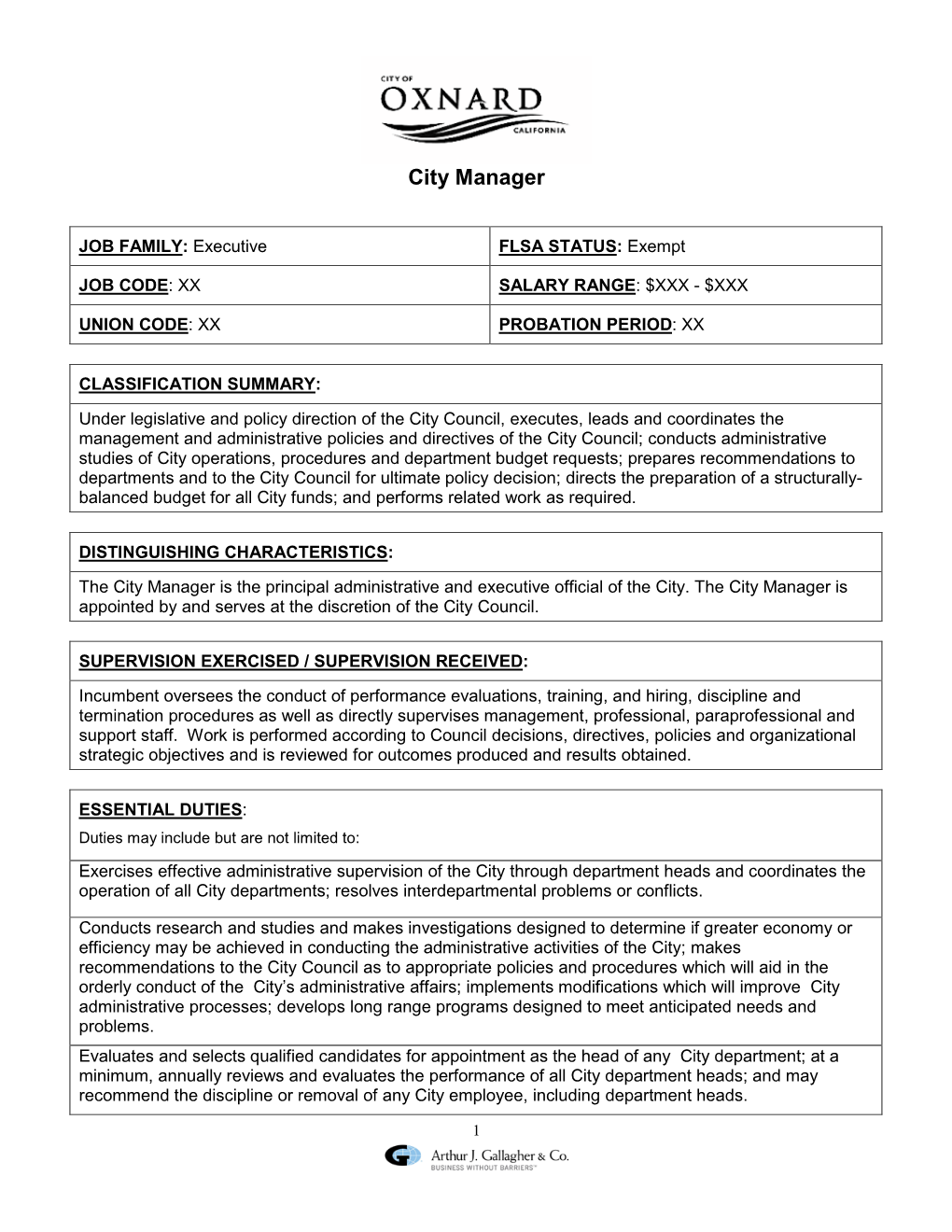 City Manager Job Description