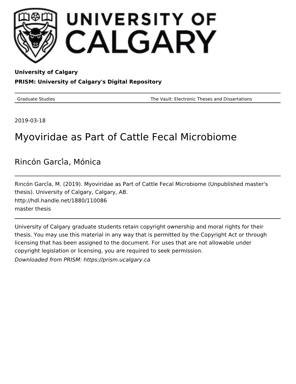 Myoviridae As Part of Cattle Fecal Microbiome