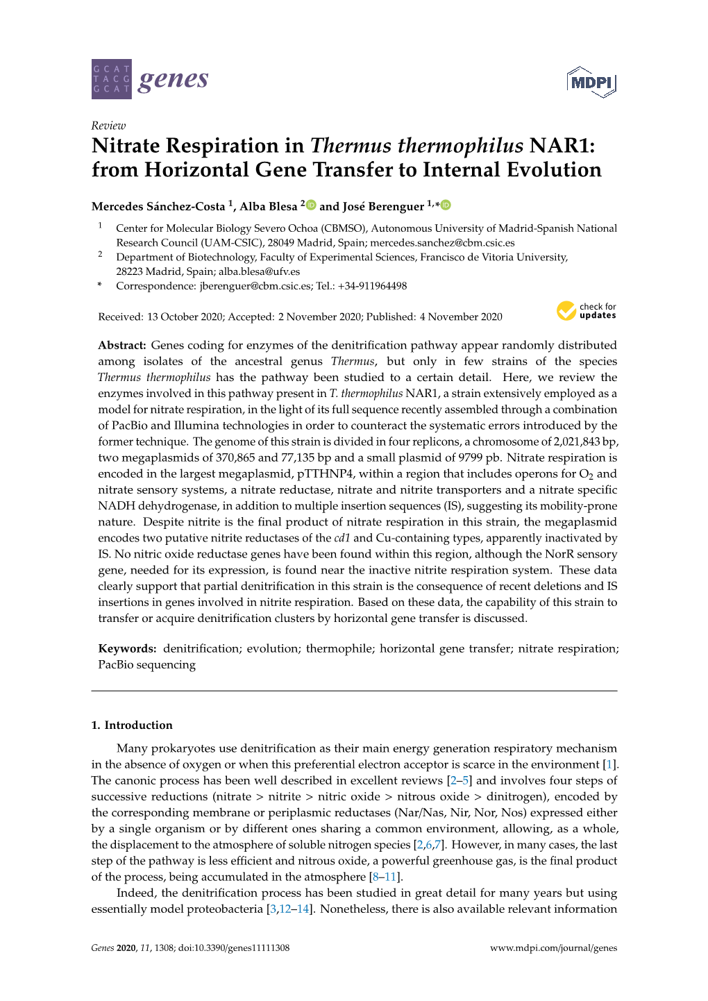 Nitrate Respiration in Thermus Thermophilus NAR1: from Horizontal Gene Transfer to Internal Evolution