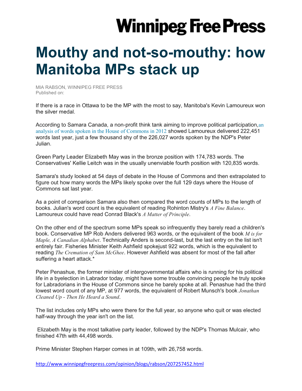 Mouthy and Not-So-Mouthy: How Manitoba Mps Stack Up