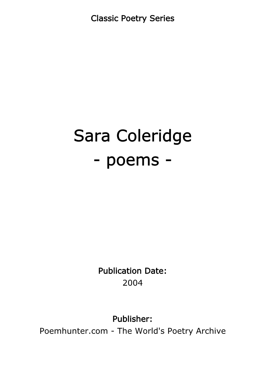 Sara Coleridge - Poems