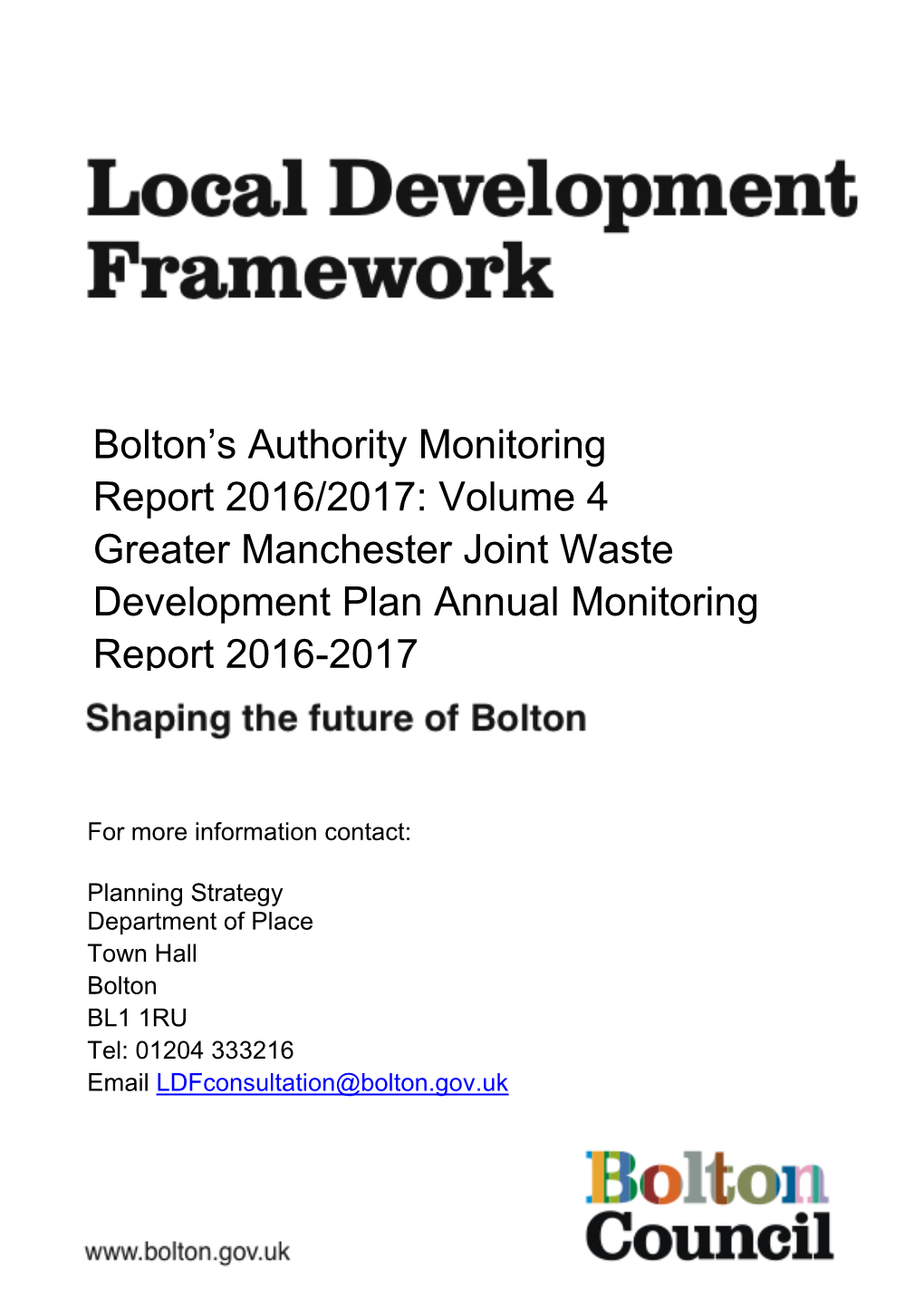Bolton's Authority Monitoring Report 2016/2017