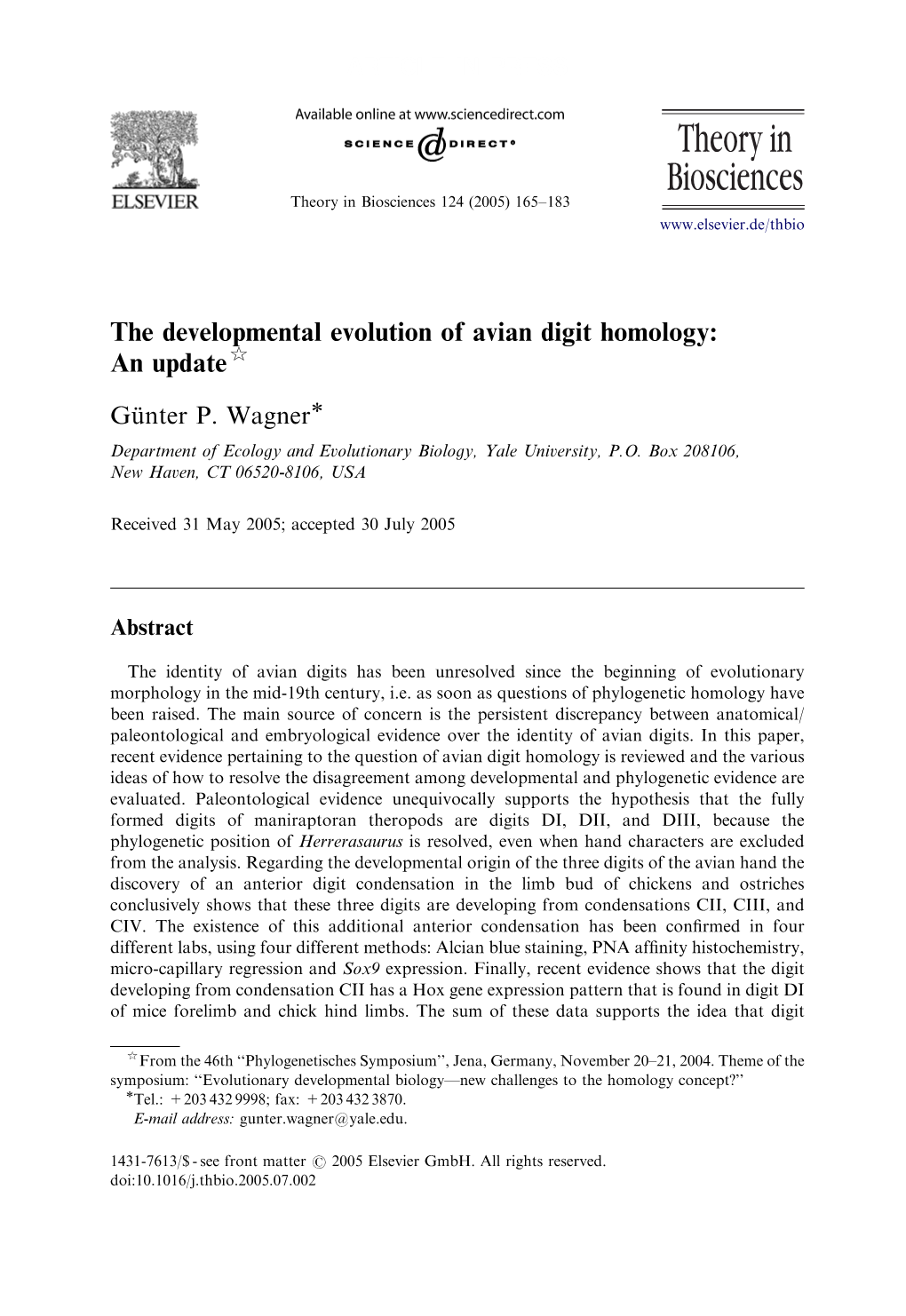 The Developmental Evolution of Avian Digit Homology: an Update$