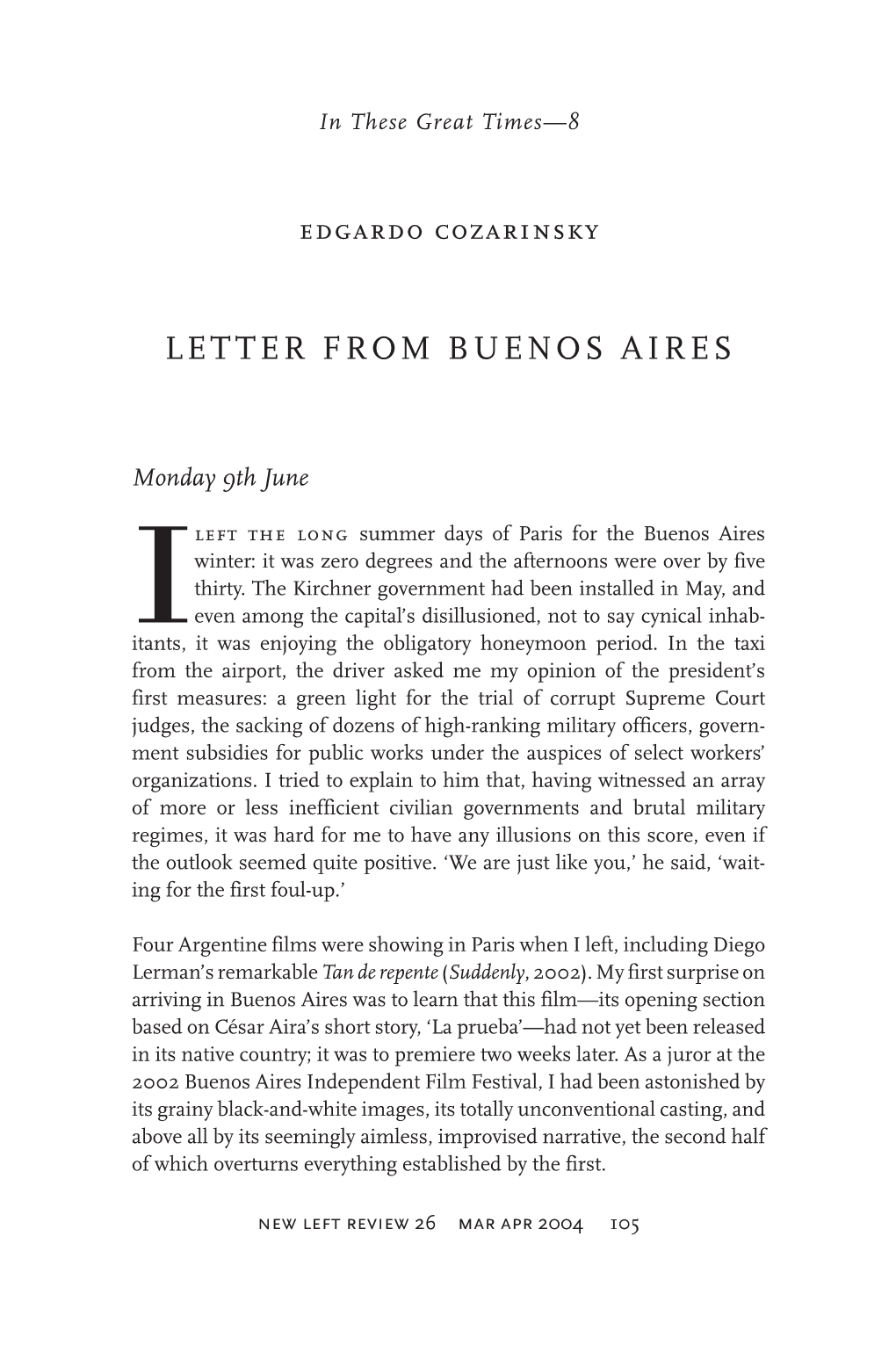 Letter from Buenos Aires