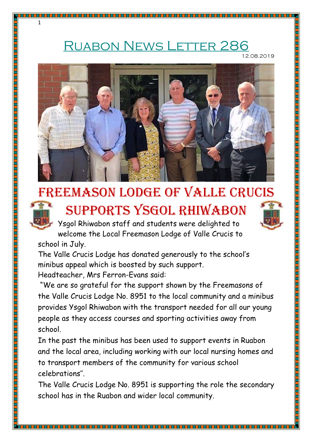 Ruabon News Letter 286 Freemason Lodge of Valle Crucis Supports