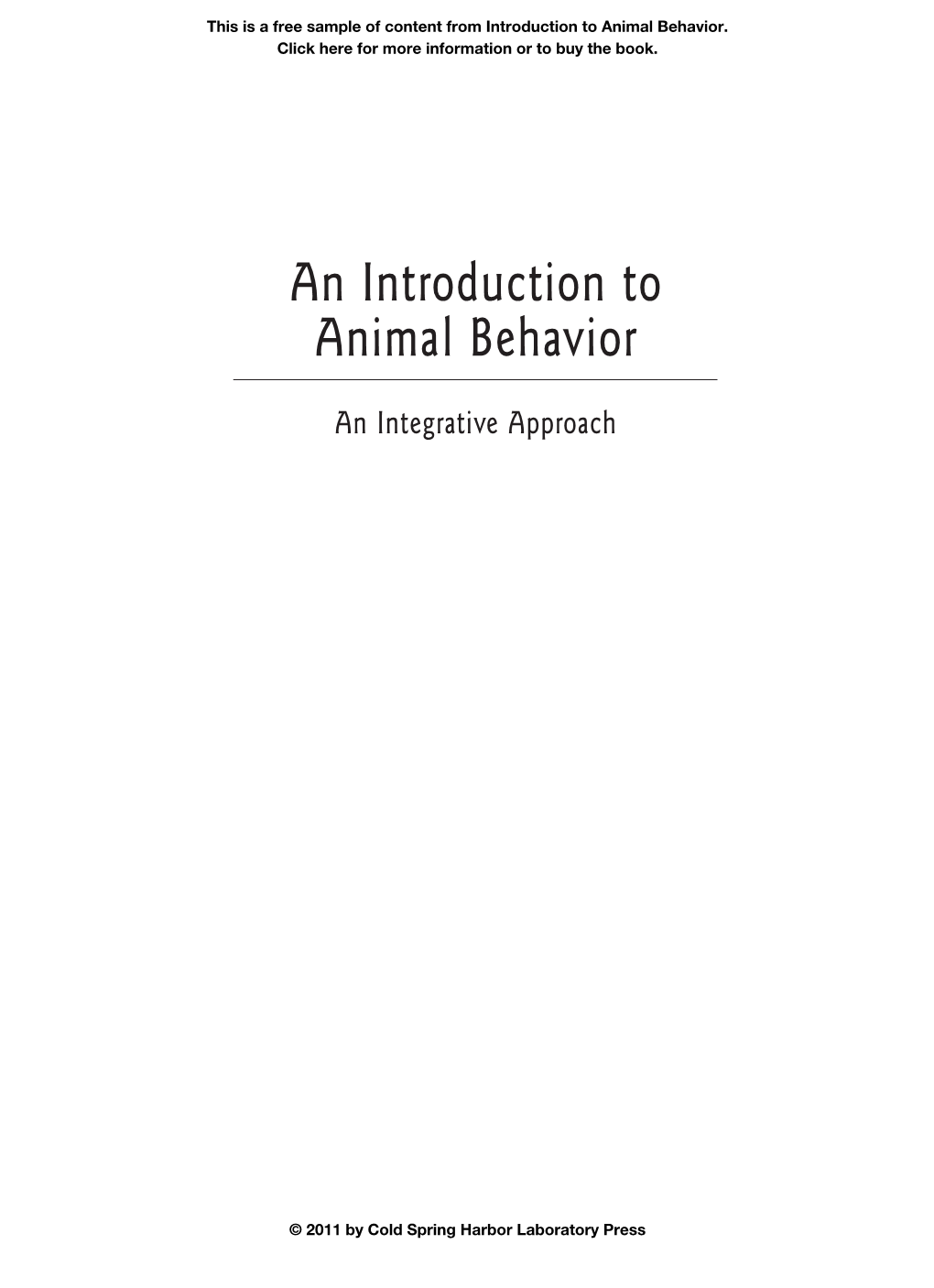 An Introduction to Animal Behavior