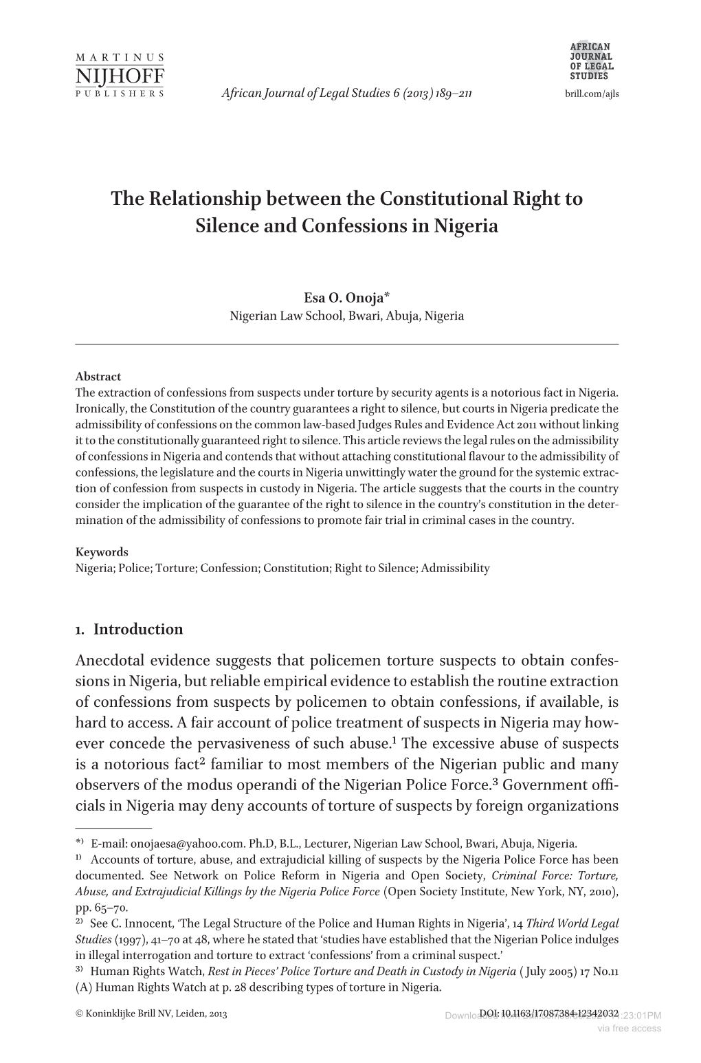 The Relationship Between the Constitutional Right to Silence and Confessions in Nigeria