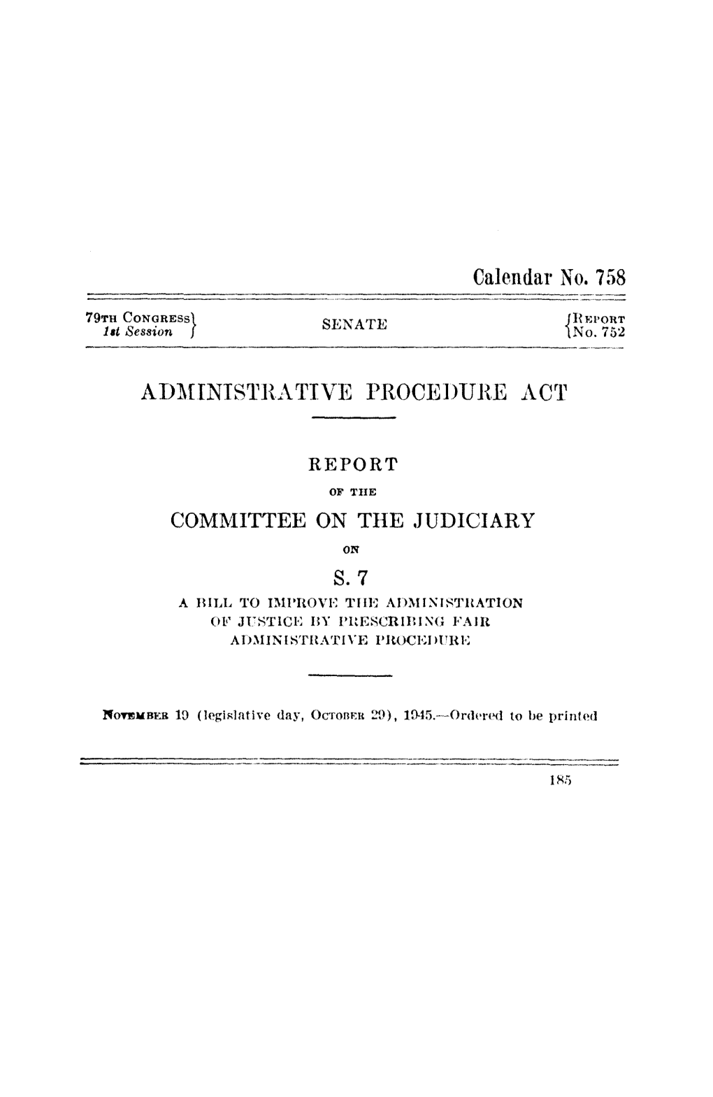 Administrative Procedure Act Committee on the Judiciary S. 7