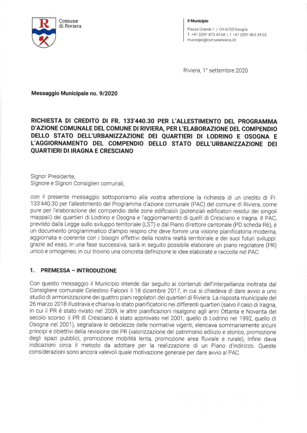 Richiesta Di Credito Di Fr. 133'440.30 Per L'allestimento