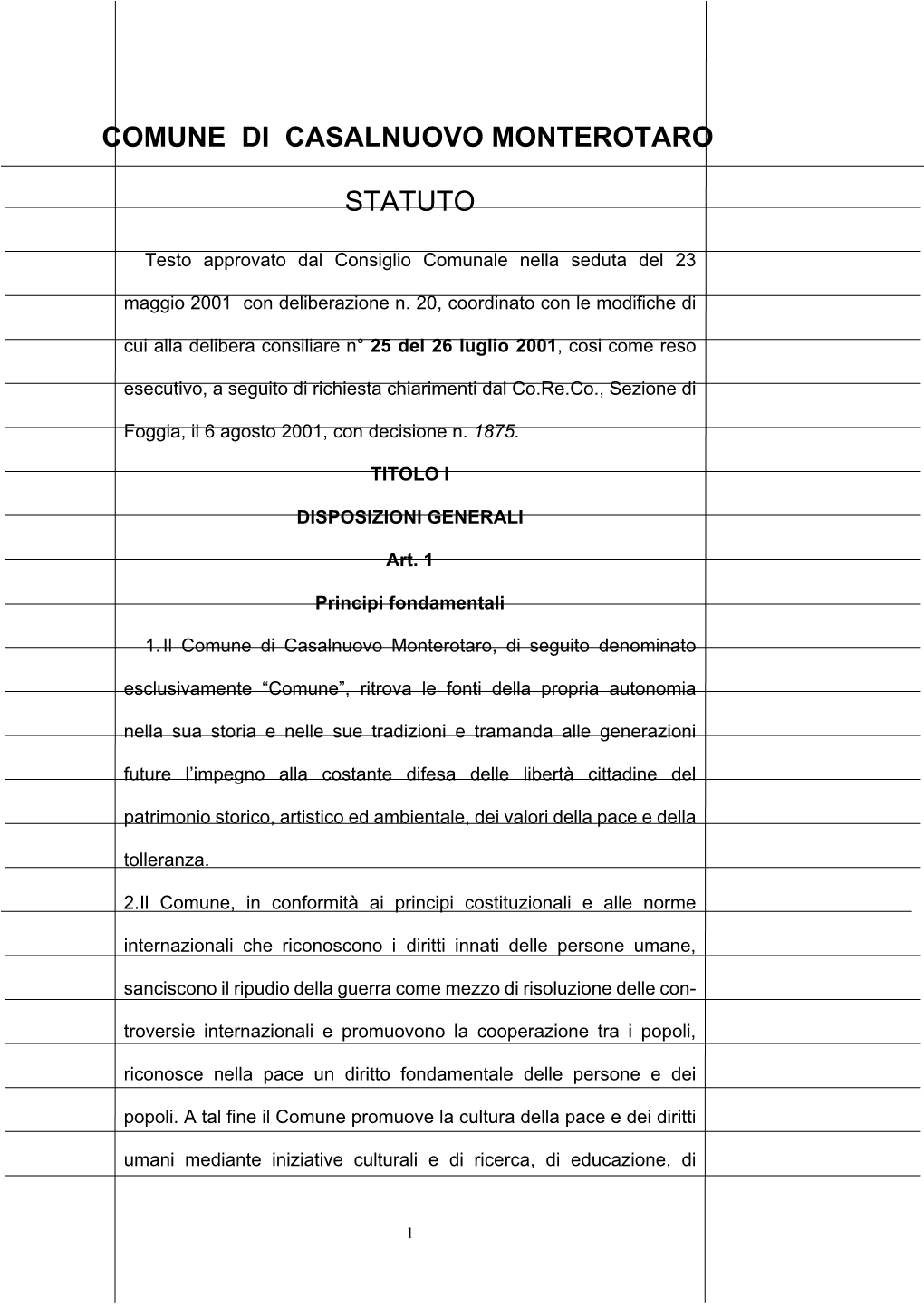 Comune Di Casalnuovo Monterotaro Statuto