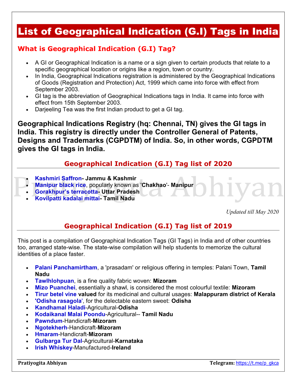 List of Geographical Indication (GI)