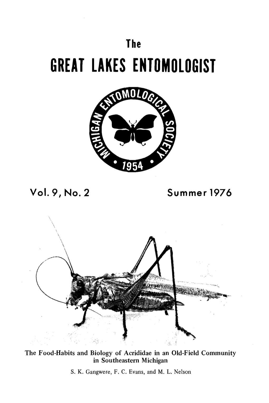 The GREAT LAKES ENTOMOLOGIST Vol. 9