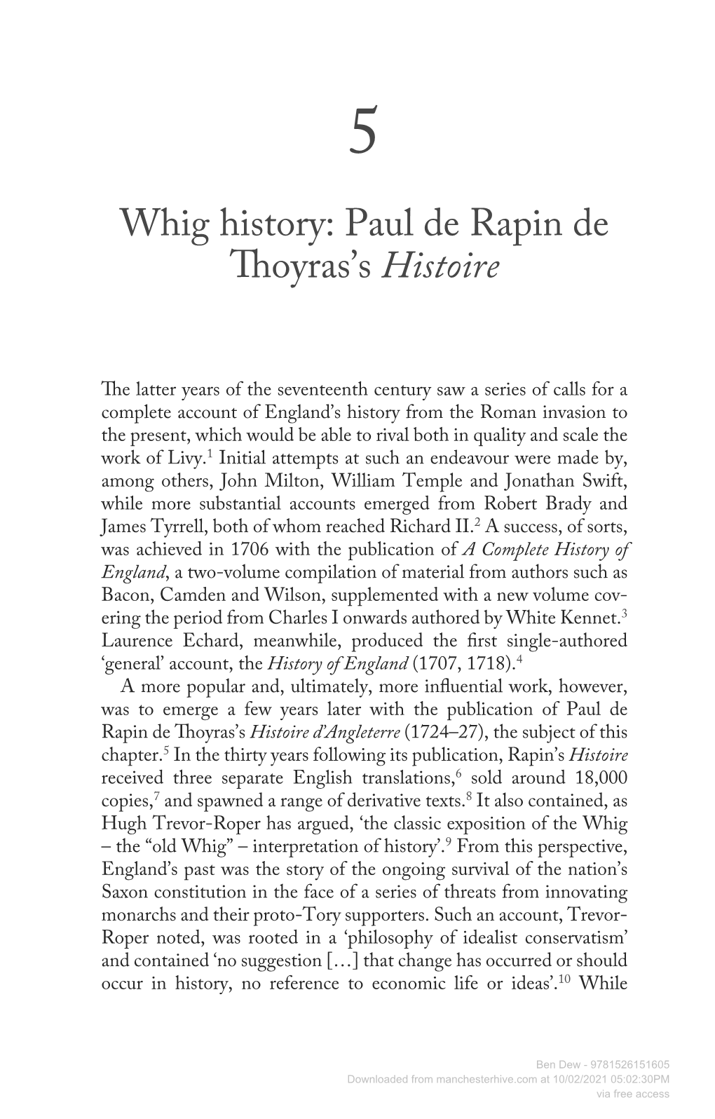 Paul De Rapin De Thoyras's Histoire