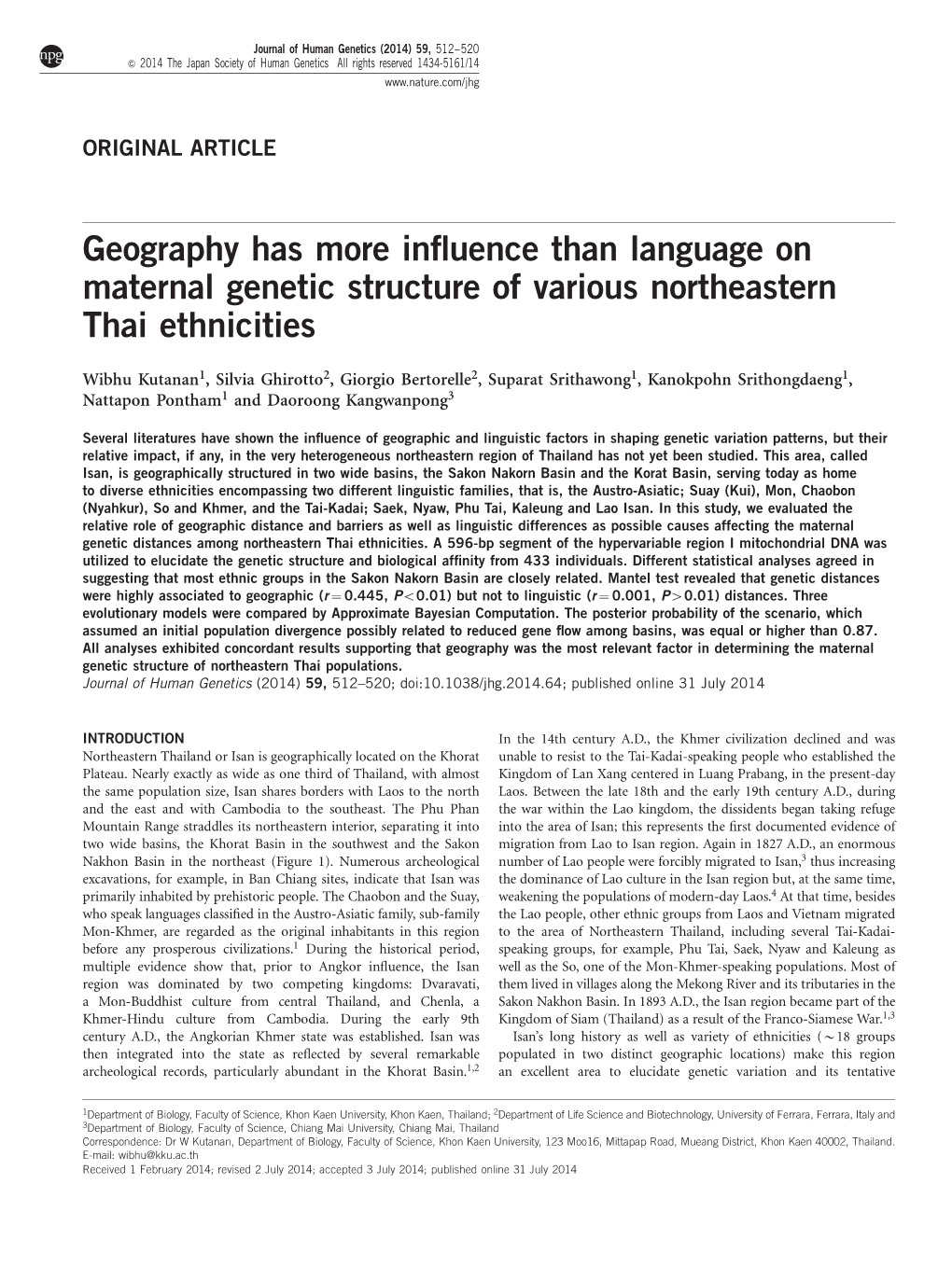 Geography Has More Influence Than Language on Maternal Genetic