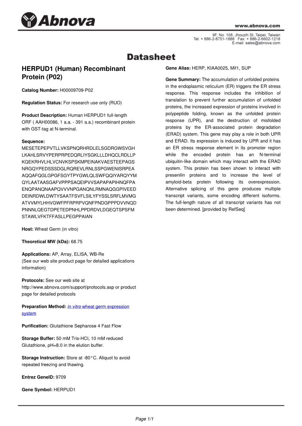 HERPUD1 (Human) Recombinant Protein (P02)