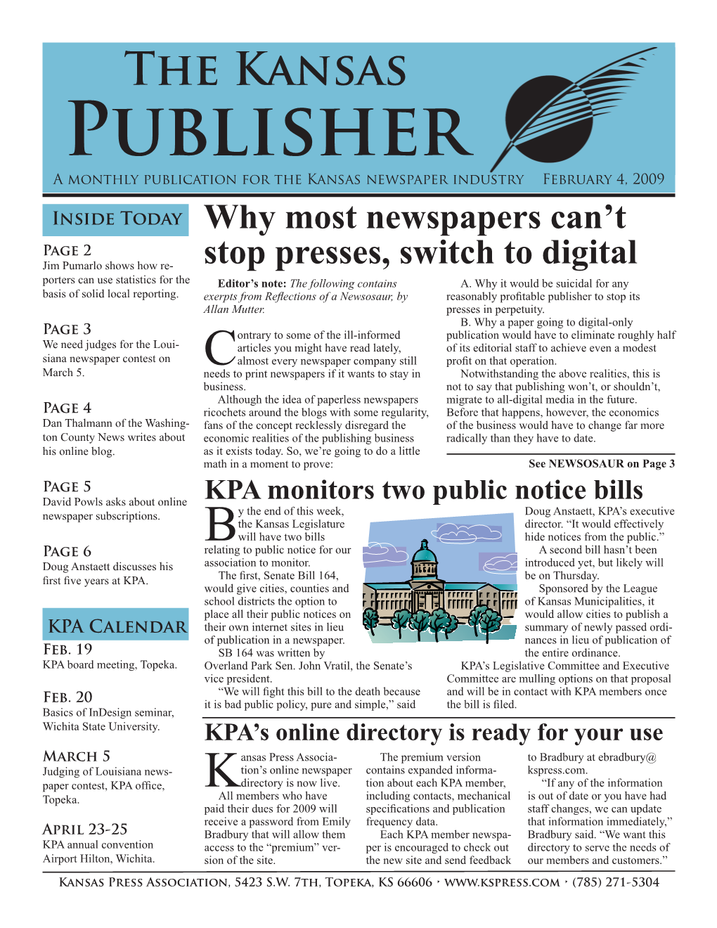 Kansas Publisher a Monthly Publication for the Kansas Newspaper Industry February 4, 2009