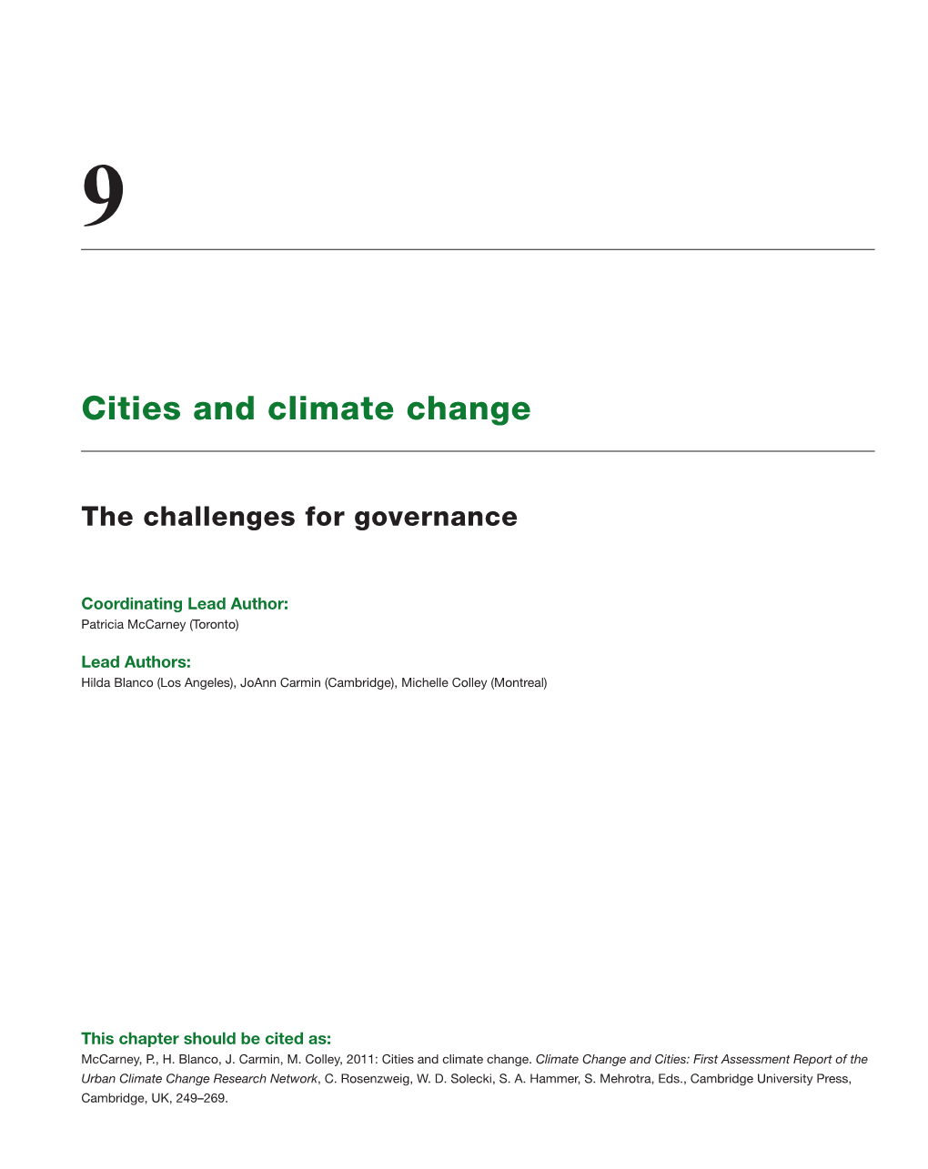 Chapter 9: Cities and Climate Change